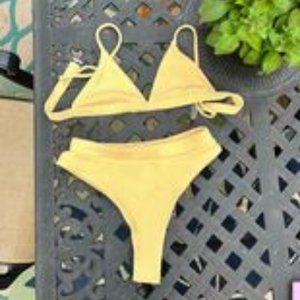 Yellow Triangle Top High Waisted Terry Cloth Bikini